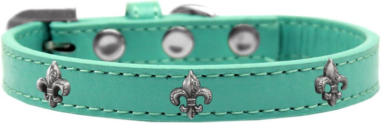 Silver Fleur De Lis Widget Dog Collar Aqua Size 14